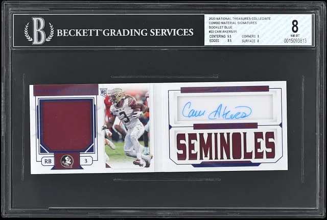 2020 Panini National Treasures Cam Akers Collegiate Combo Material Signatures Booklet Blue #22 card image