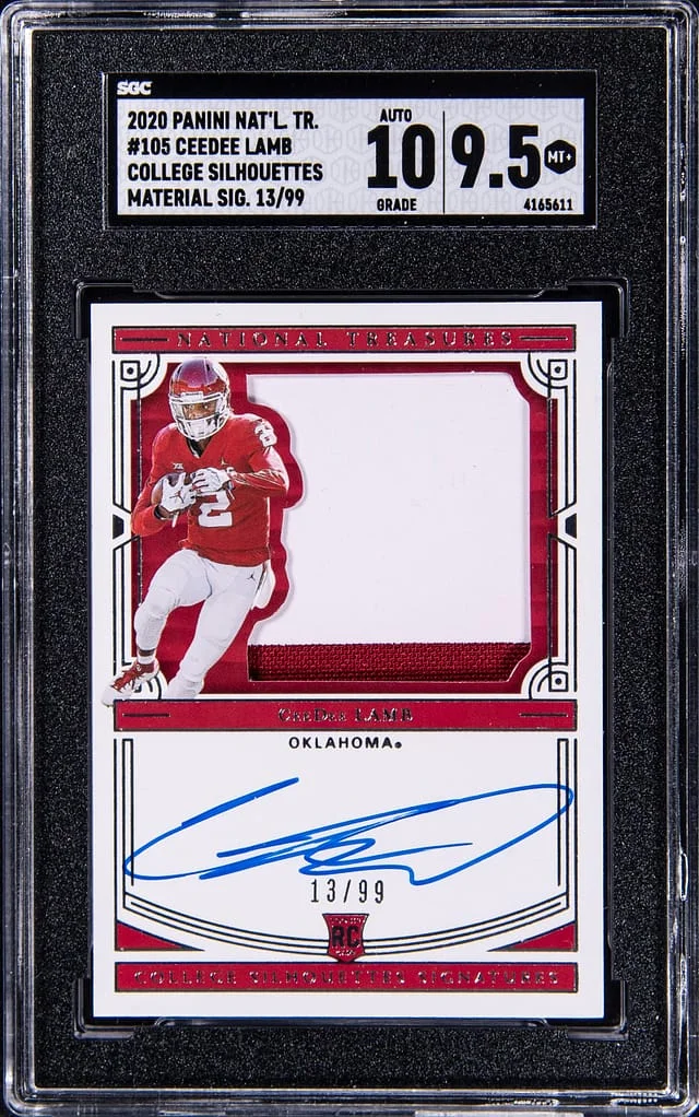 2020 Panini National Treasures CeeDee Lamb Collegiate College Silhouettes Material Signatures #105 card image