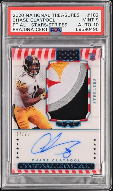 2020 Panini National Treasures Chase Claypool Patch Autograph-Stars & Stripes #182 card image