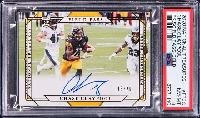2020 Panini National Treasures Chase Claypool Signature Field Pass Gold #FP-CC card image