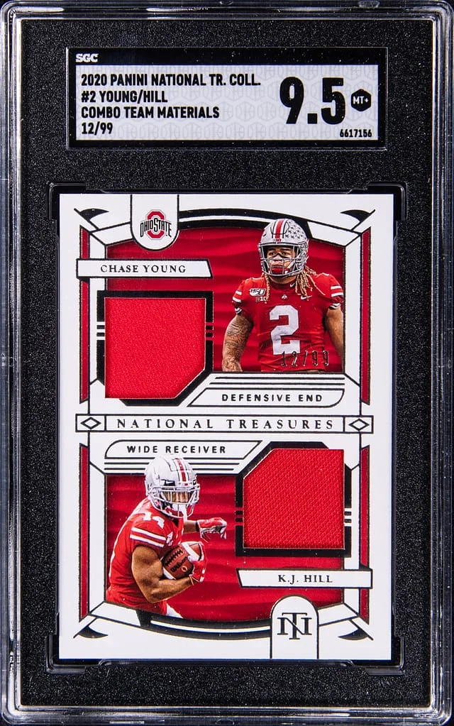 2020 Panini National Treasures Chase Young/K.J. Hill Collegiate Combo Team Materials #2 card image