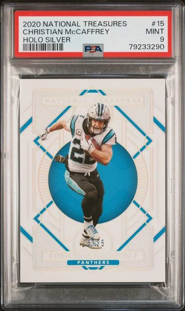 2020 Panini National Treasures Christian Mccaffrey Holo Silver #15 card image