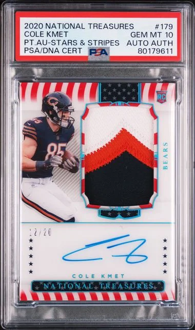 2020 Panini National Treasures Cole Kmet Patch Autograph-Stars & Stripes #179 card image