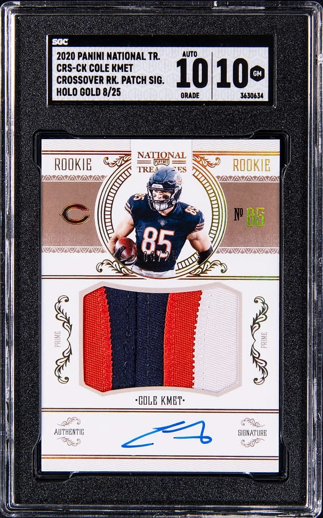 2020 Panini National Treasures Cole Kmet Crossover Patch Signatures Holo Gold #CRS-CK card image