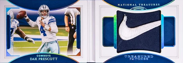 2020 Panini National Treasures Dak Prescott Treasured Patches Booklets Brand Logo #TP-DP card image