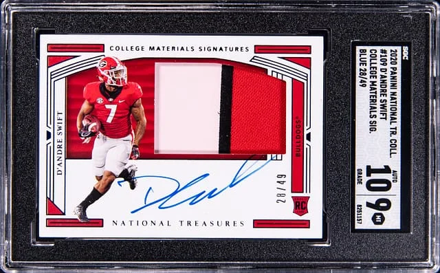 2020 Panini National Treasures D'Andre Swift Collegiate College Materials Signatures Blue #109 card image