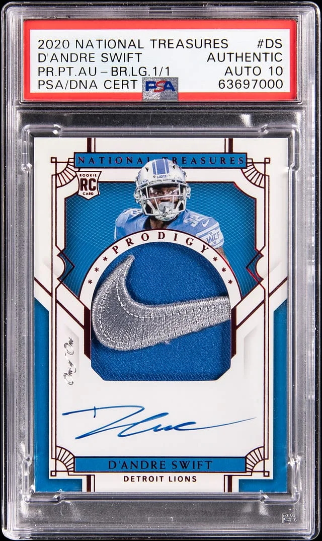 2020 Panini National Treasures D'Andre Swift Prodigy Patch Autograph Brand Logo #PPA-DS card image