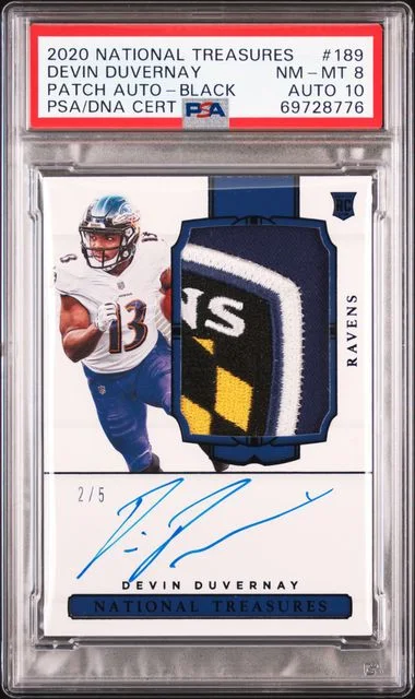 2020 Panini National Treasures Devin Duvernay Patch Autograph-Black #189 card image