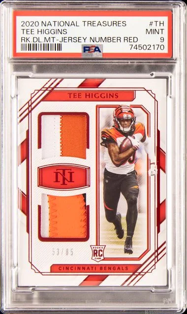 2020 Panini National Treasures Dual Materials Jersey Number Red Th Tee Higgins #no-number card image