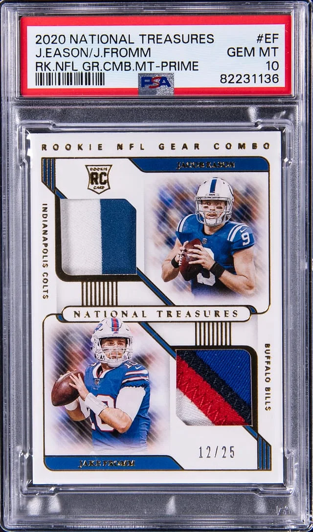2020 Panini National Treasures Jacob Eason/Jake Fromm NFL Gear Combo Materials Prime #EF card image