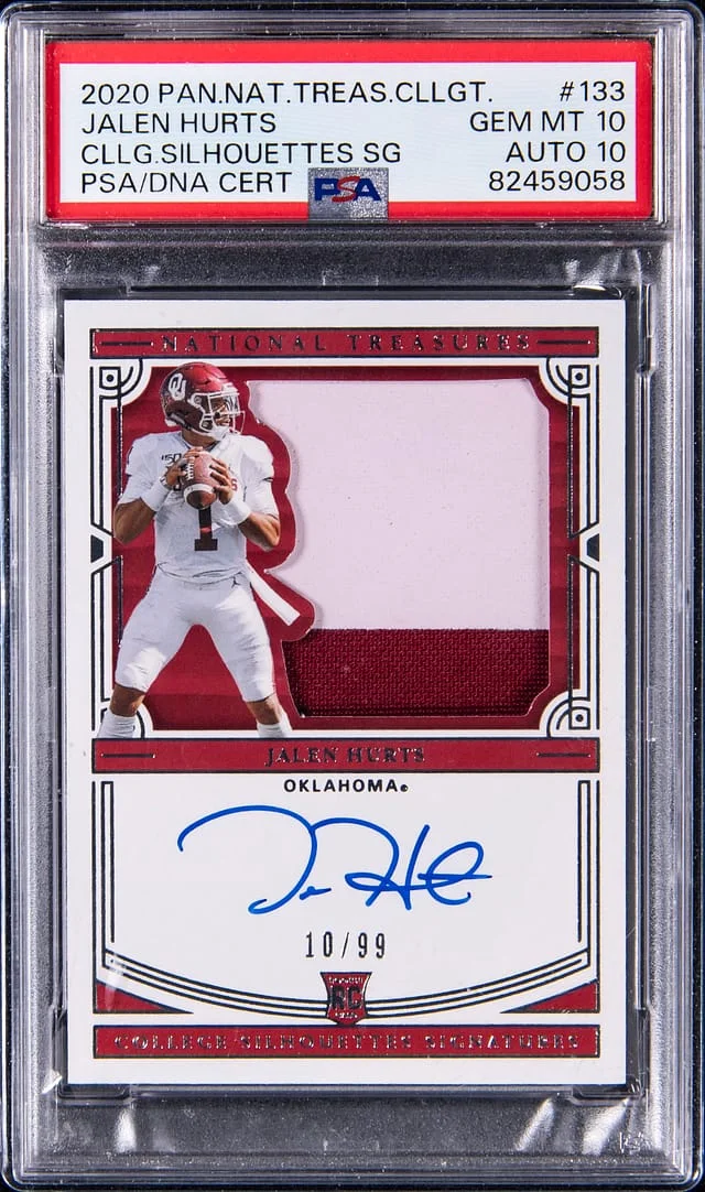 2020 Panini National Treasures Jalen Hurts Collegiate Materials Signature #133 card image