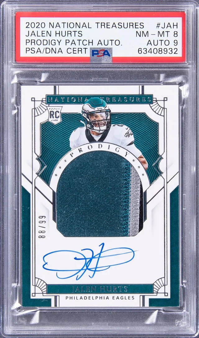 2020 Panini National Treasures Jalen Hurts Prodigy Patch #JAH card image