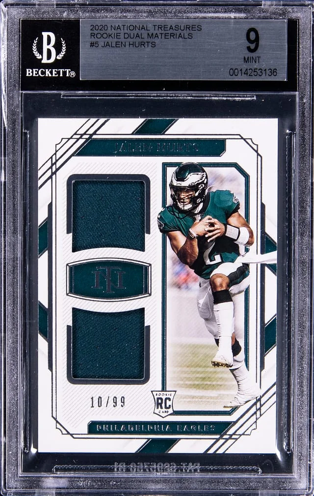2020 Panini National Treasures Jalen Hurts Dual Materials #RDM-JAH card image