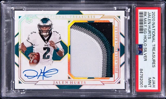 2020 Panini National Treasures Jalen Hurts Material Signatures #RMS-JAH card image
