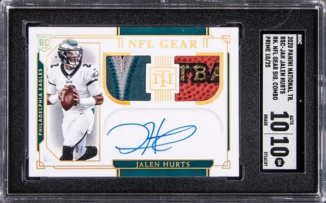 2020 Panini National Treasures Jalen Hurts Gear Signature Combos #RSC-JAH card image