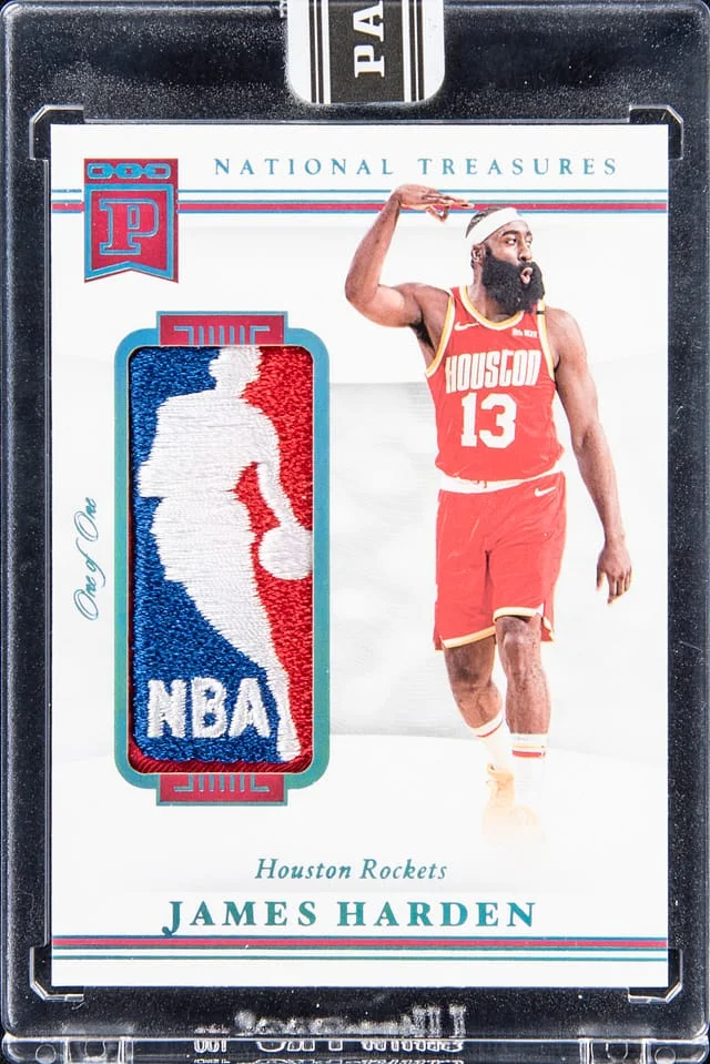 2020 Panini National Treasures James Harden Game-Worn/Used Blockchain Logoman #LG-JH card image