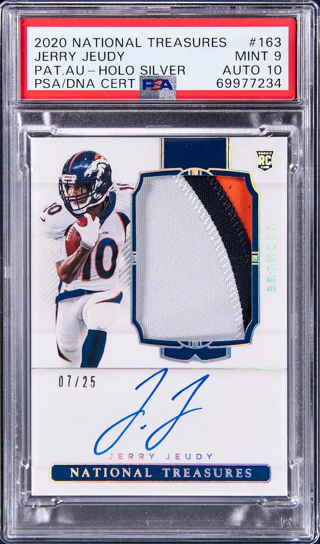 2020 Panini National Treasures Jerry Jeudy Patch Autograph (RPA) Holo Silver #163 card image