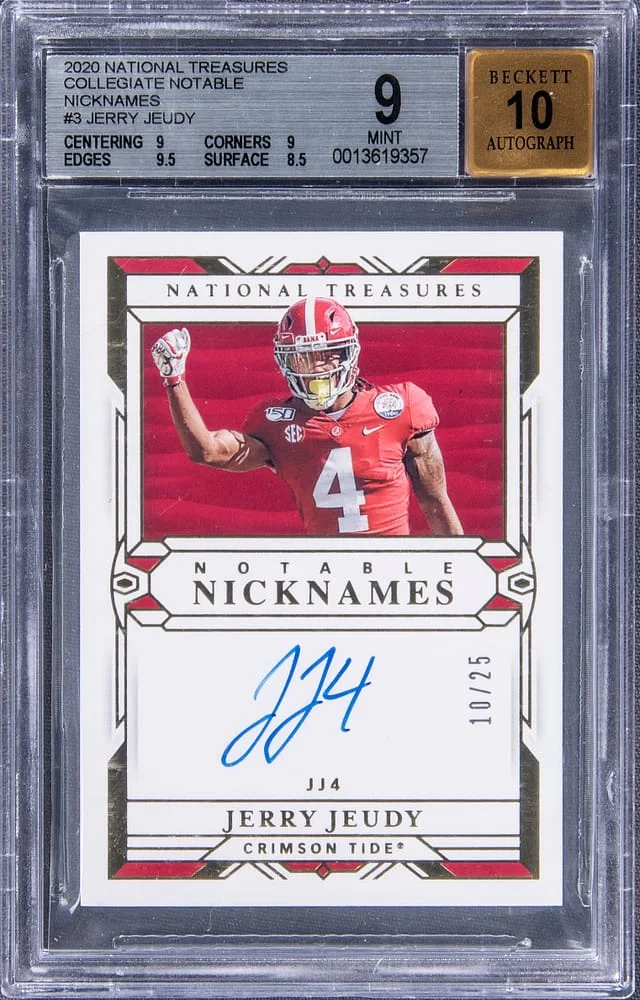 2020 Panini National Treasures Jerry Jeudy Collegiate Notable Nicknames #3 card image