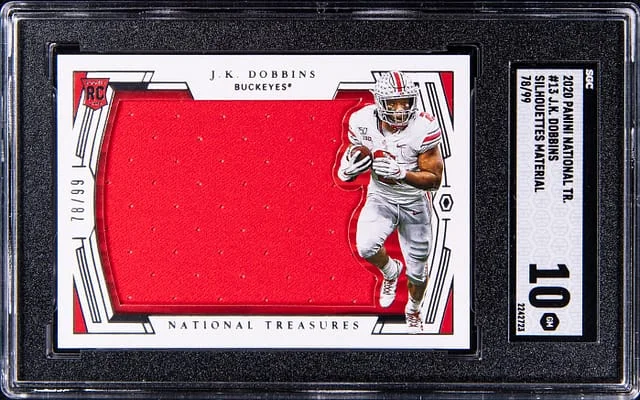 2020 Panini National Treasures J.K. Dobbins Collegiate Silhouettes Material #13 card image