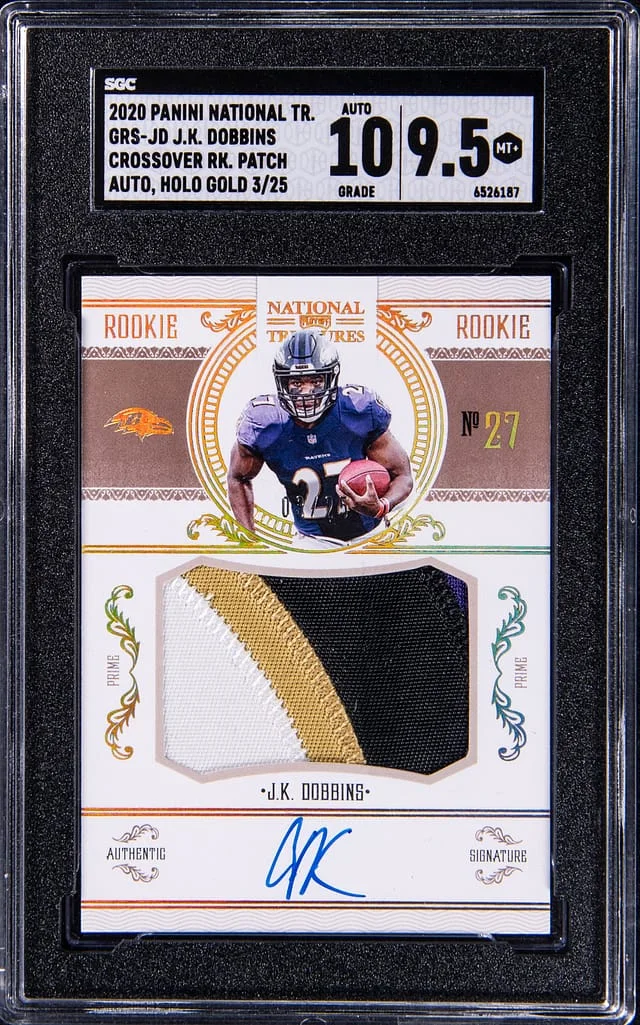 2020 Panini National Treasures J.K Dobbins Crossover Patch Autographs Holo Gold #GRS-JD card image