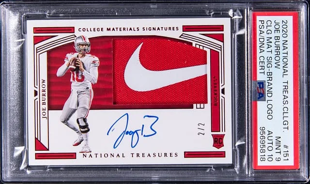 2020 Panini National Treasures Joe Burrow Collegiate Materials Signature Brand Logo #151 card image