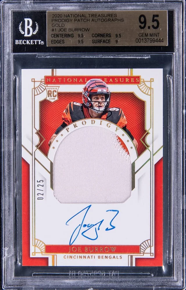 2020 Panini National Treasures Joe Burrow Prodigy Patch Autographs Gold #PPA-JB card image