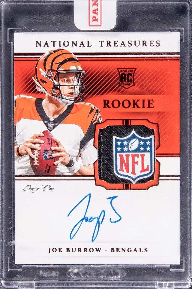 2020 Panini National Treasures Joe Burrow Glove Signatures NFL Shield #RGS-JB card image