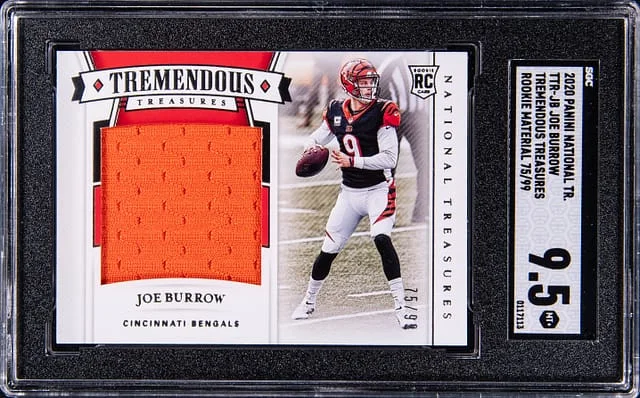 2020 Panini National Treasures Joe Burrow Tremendous Treasures Material #TTR-JB card image