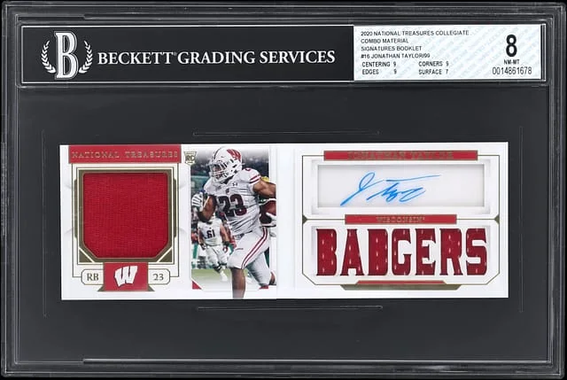 2020 Panini National Treasures Jonathan Taylor Collegiate Combo Material Signature Booklet #16 card image