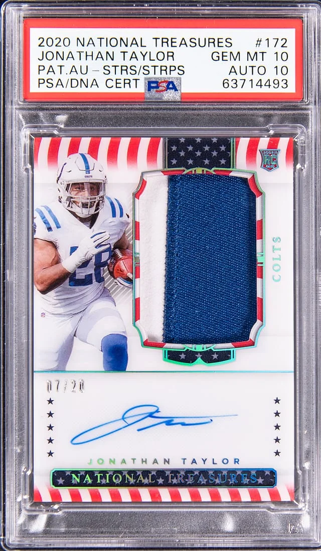 2020 Panini National Treasures Jonathan Taylor Patch Autograph (RPA) Stars & Stripes #172 card image