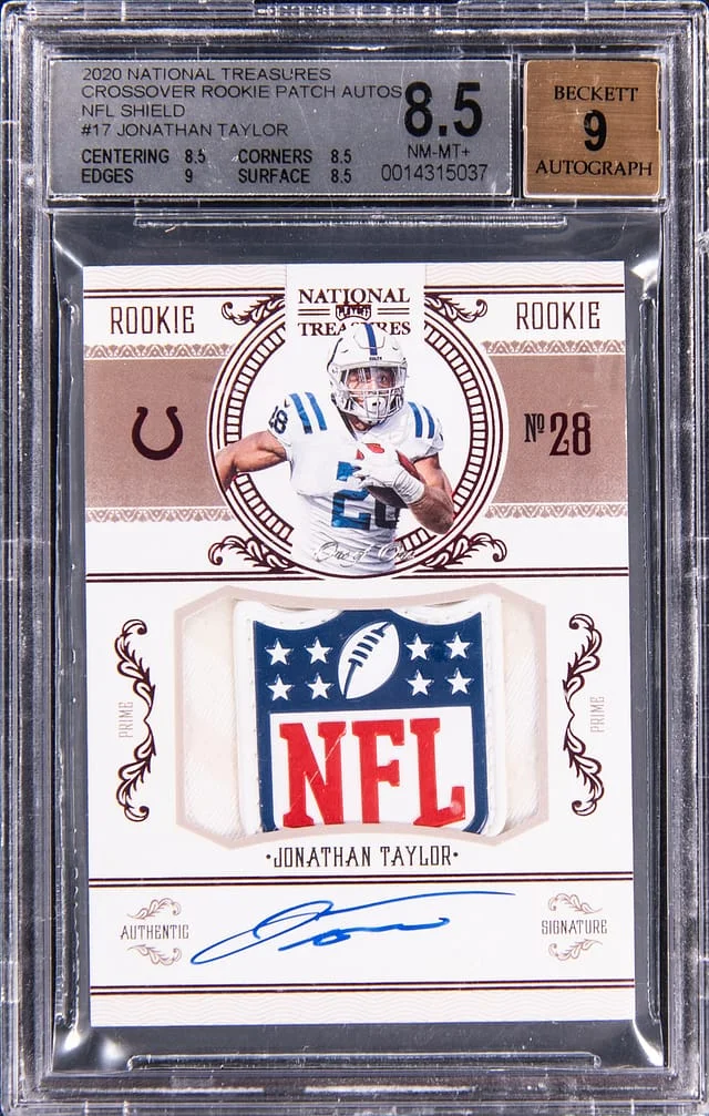 2020 Panini National Treasures Jonathan Taylor Crossover Patch Autograph (RPA) NFL Shield #GRS-JT card image
