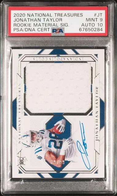 2020 Panini National Treasures Jonathan Taylor Material Signatures Holo Silver #RMS-JT card image