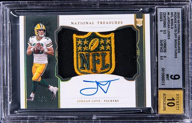 2020 Panini National Treasures Jordan Love Hats Off Signatures NFL Shield #RHS-JA card image