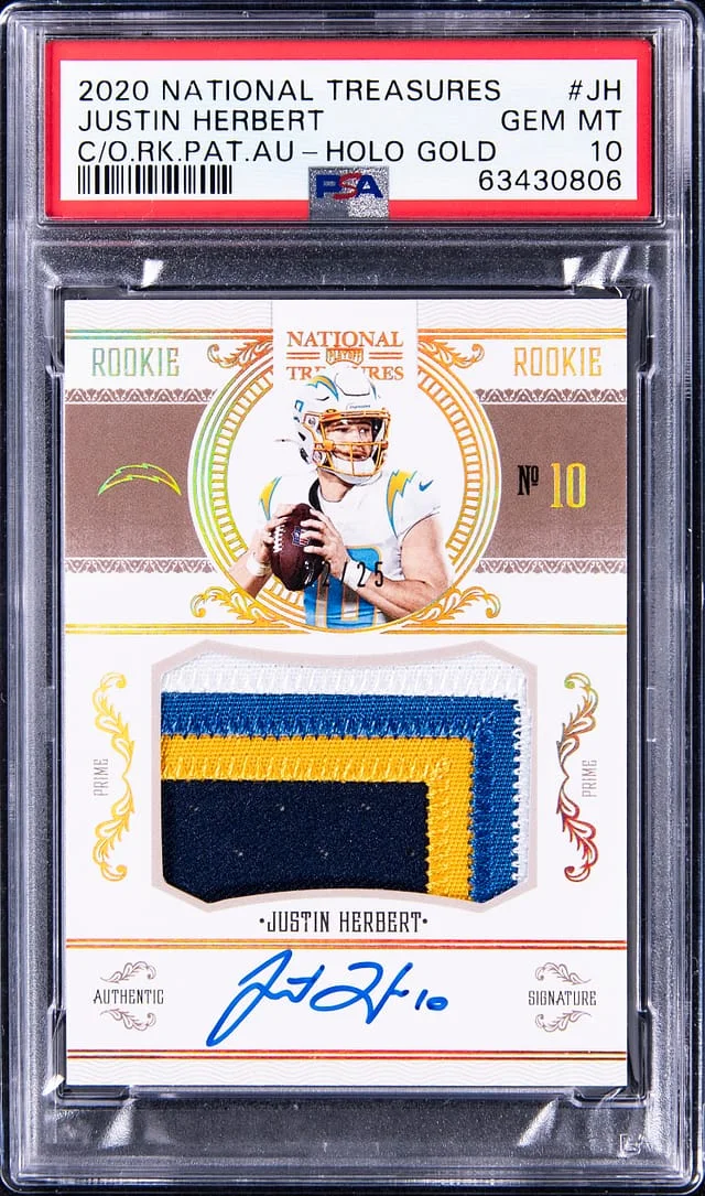 2020 Panini National Treasures Justin Herbert Crossover Patch Autograph (RPA) #CRS-JH card image