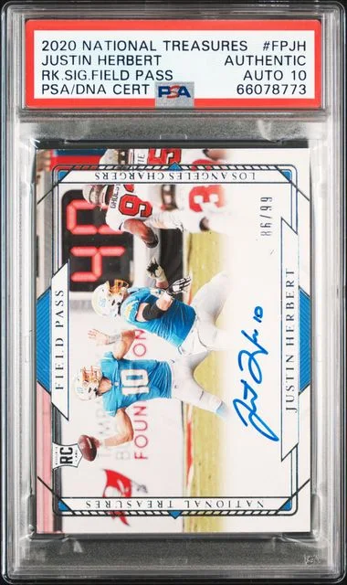 2020 Panini National Treasures Justin Herbert Signatures Field Pass #FPJH card image