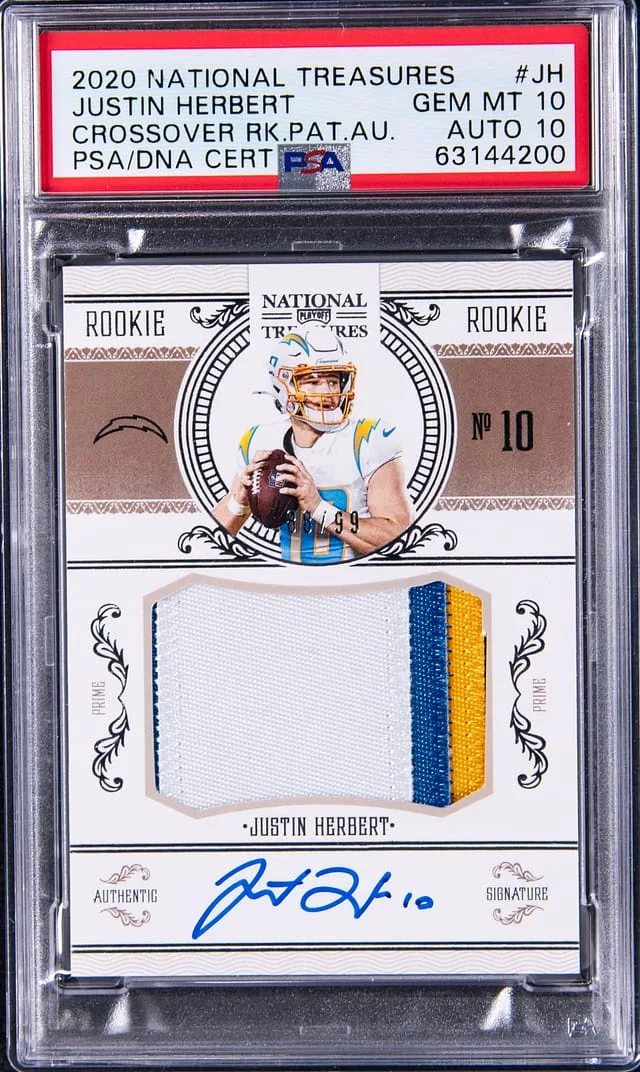 2020 Panini National Treasures Justin Herbert Crossover Patch Autograph (RPA) #GRS-JH card image