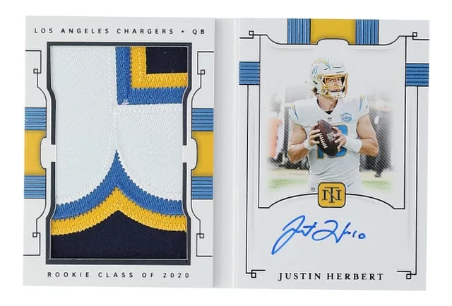 2020 Panini National Treasures Justin Herbert Jumbo Materials Prime Signature #RJB-JH card image
