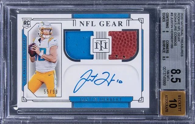 2020 Panini National Treasures Justin Herbert NFL Gear Signature Combos #RSC-JH card image