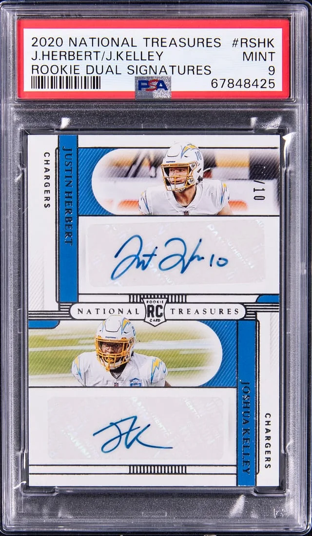 2020 Panini National Treasures Justin Herbert/Joshua Kelley Dual Signatures #RS-HK card image