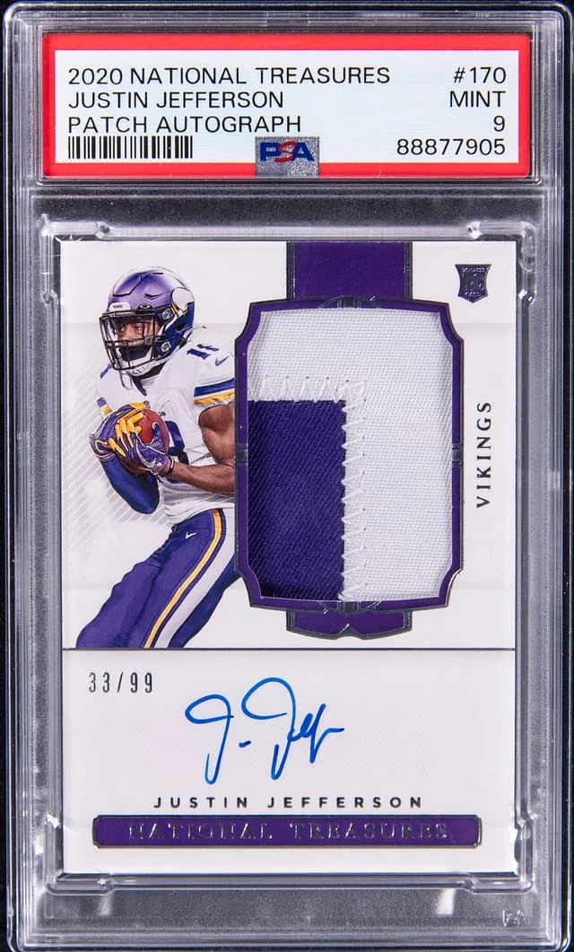 2020 Panini National Treasures Justin Jefferson Patch Autograph (RPA) #170 card image
