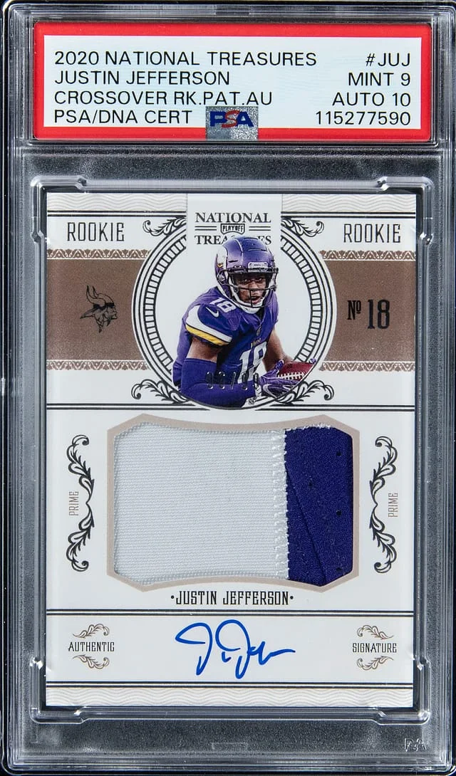 2020 Panini National Treasures Justin Jefferson Crossover Patch Autograph #GRS-JUJ card image