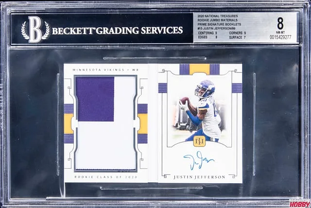 2020 Panini National Treasures Justin Jefferson Jumbo Materials Prime Signature Booklets #RJB-JUJ card image