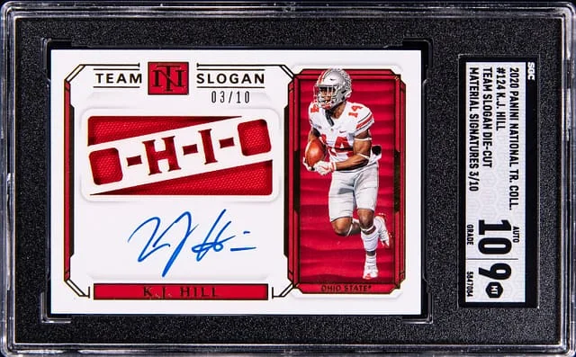 2020 Panini National Treasures K.J. Hill Collegiate Team Slogan Die-Cut Material Signatures #124 card image