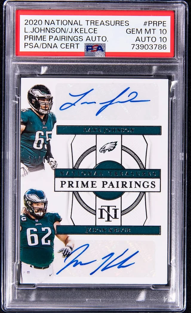 2020 Panini National Treasures Lane Johnson/Jason Kelce Prime Pairings Autographs #PRPE card image