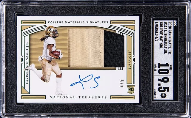 2020 Panini National Treasures Lavishka Sehnault Jr. Collegiate Material Signatures Emerald #114 card image