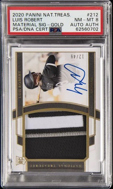 2020 Panini National Treasures Luis Robert Material Signature-Gold #212 card image