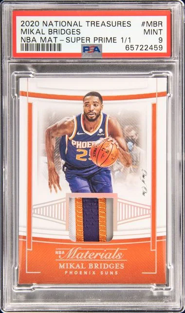 2020 Panini National Treasures Mbr Mikal Bridges NBA Materials Super Prime #1/1 card image