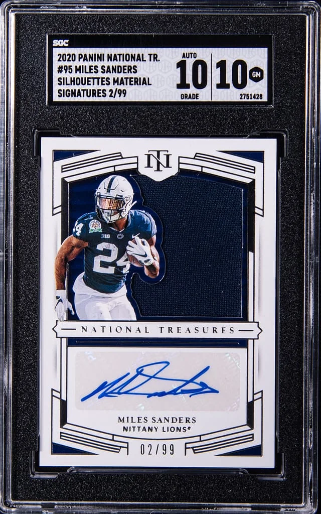 2020 Panini National Treasures Miles Sanders Collegiate Silhouettes Material Signatures #95 card image