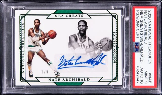 2020 Panini National Treasures NBA Greats Signatures Emerald Nab Nate Archibald #no-number card image