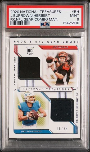 2020 Panini National Treasures NFL Gear Combo Materials Bh Joe Burrow /Justin Herbert #no-number card image